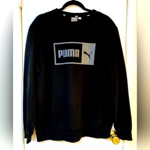 PUMA sizeL Classic Black Crew Neck Sweat Shirt w/ Puma & Cat Printed on Front No